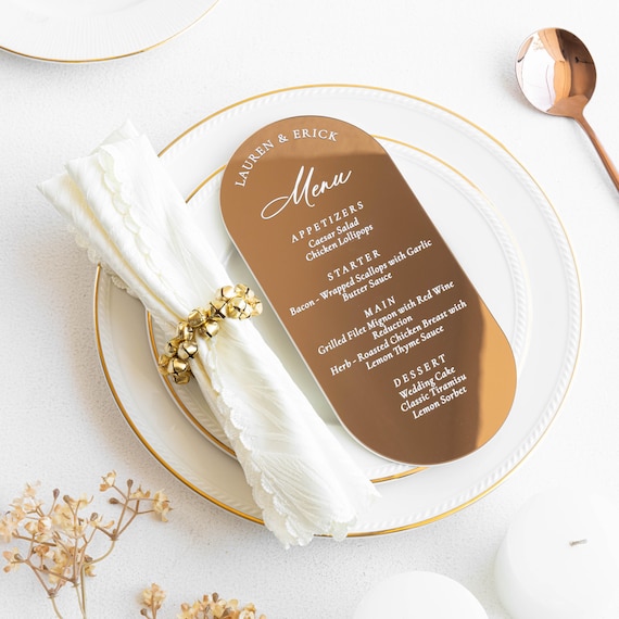 Mirror Acrylic Wedding Menu Cards - Acrylic Wedding menus - Wedding Table Decor - Custom Acrylic Menu Cards - wedding stationary