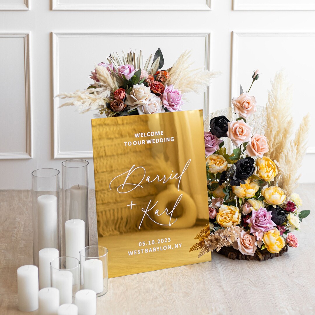 Gold Mirror Acrylic Sign Gold Mirror Wedding Signage Custom