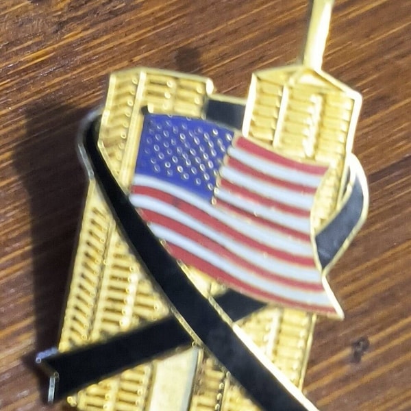 American Patriotic Twin Towers September 11, 2001 Flag Gold Tone Enamel Pin