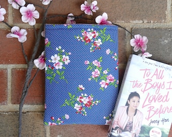 Floral Book Sleeve - Book Lover Gift - Tablet and Kindle Sleeve - Handmade Padded Book Bag - Blue Book Pouch - Hardcover Book Protector