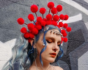 Pompom empress headdress. Festival rave crown