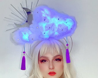 Moon Cloud purple rainbow crown handmade bespoke festival rave gold silver party headdress headpiece headband cochella burning man gift