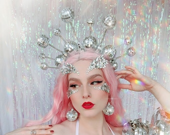 Disco Queen. Disco ball mirror headdress rave mirror crown for festivals