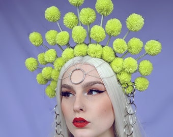 Lime green Empress pompom festival headdress