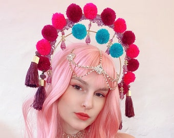 Fantasy tassel halo pompom crown