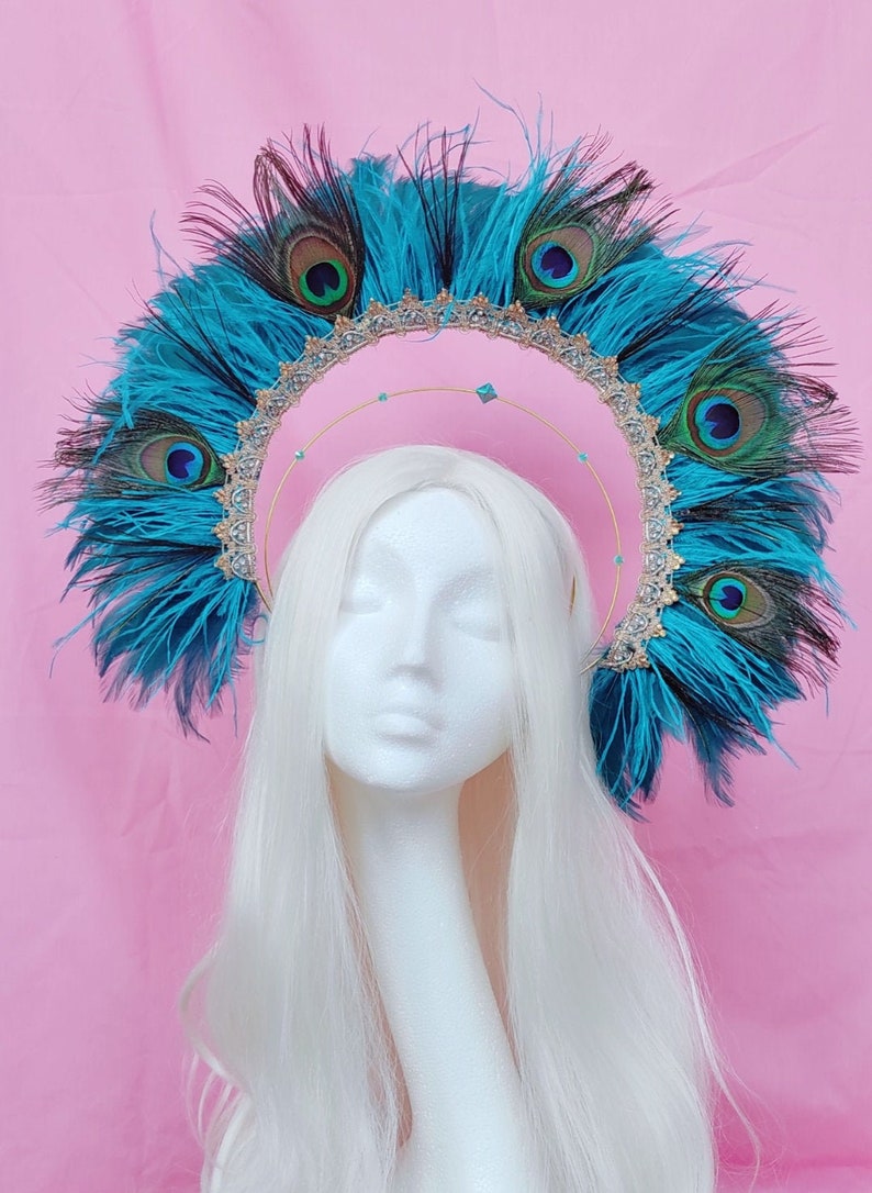 Blue Peacock Feather Sequin Festival Embellished Headdress Etsy