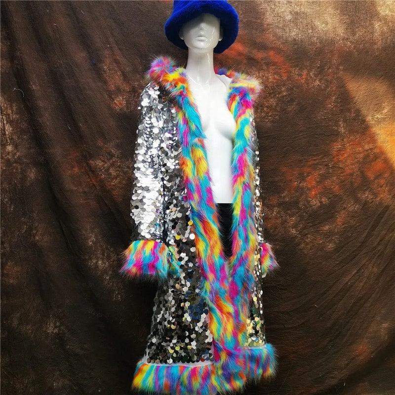 Black Hooded Festival Faux Fur Shearling Coat main image 1