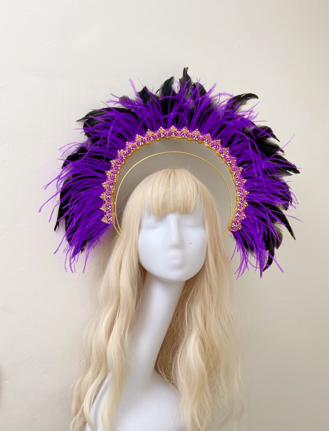 Purple Gold Feather Sequin Festival Embellished Headdress Rave Etsy