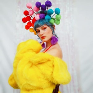 Rainbow Multicoloured Pompom Headdress - Etsy