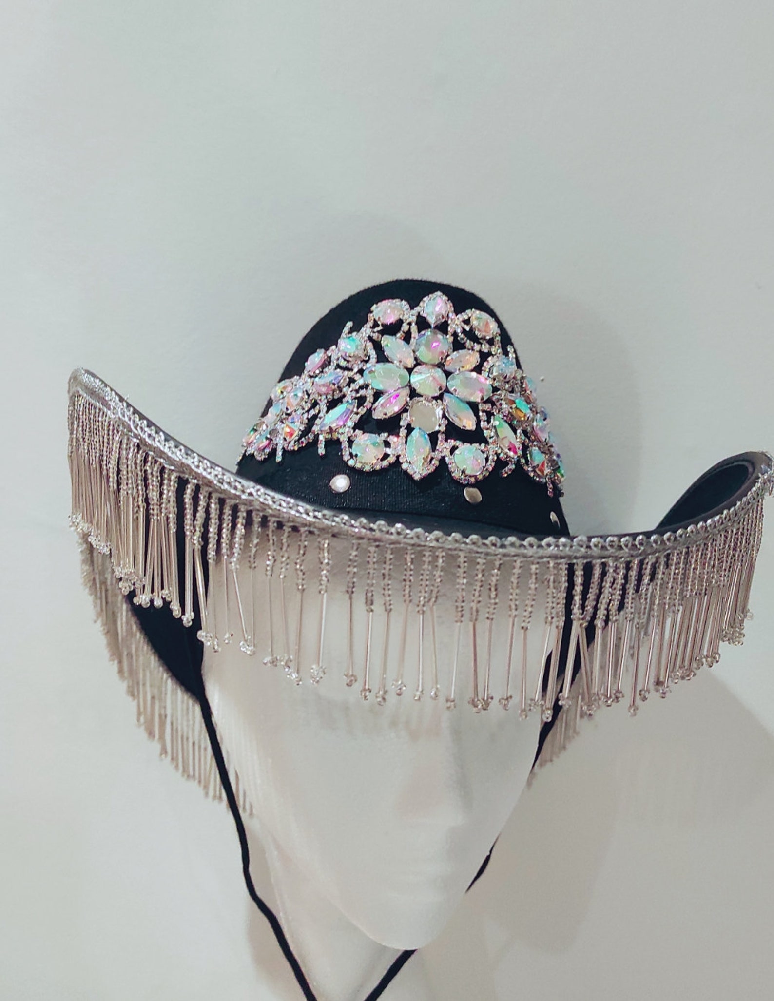 Black Fringe Party Rave Festival Sequin Embellished Cowboy Hat | Etsy