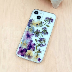 Real pressed purple flower phone case for iPhone 17 16 15 14 13 pro max 16e,Samsung S25 S24 Ultra A16 A56,Google Pixel 9 10 pro 9A