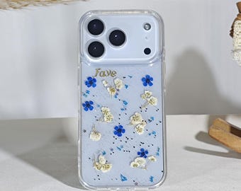 Hand pressed real dried flower glitter phone case for iPhone 17 16 15 Pro Max 16e Air 17e,Google Pixel 9 10 11,Samsung S26 FE S25 Ultra A16