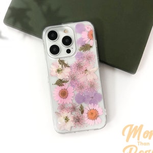 Pressed pink daisy purple flower phone case for iPhone 17 16 15 14 13 pro max 16e,Samsung S25 S24 Ultra A16 A56,Google Pixel 9 10 pro 9A