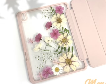 Real pressed pink sakura flower case with pen slot for iPad Pro 11in 13in 2024 2025,mini 7,iPad 11th 12th gen,iPad Air 2025 2026,iPad A16