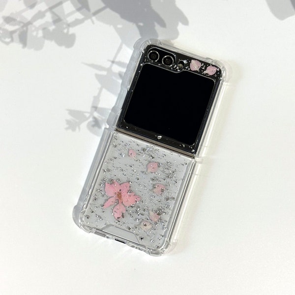 Real pink  dried flower case, Samsung Z Flip 5 4 S23 S24 Ultra glitter case, iPhone 15 14 13 12 Pro Max case,Google Pixel Fold 7 8 Pro case