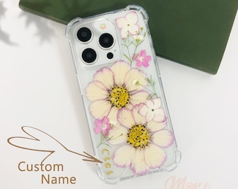 Custom name light pink flower phone case for iPhone 17 16 15 14 Pro Max 16e 17e,Google Pixel 10 Pro 9A,Samsung S25 S26 Ultra