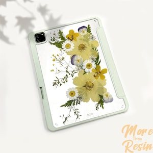 Real dried large yellow flowers case with pen slot for iPad Pro 11in 13in 2024 2025,mini 7,iPad 11th 12th gen,iPad Air 2025 2026,iPad A16 image 1