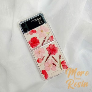 Dried pink red flower case for Samsung Z Flip 7 6,S25 Edge S24 Ultra,iPhone 17 16 15 Pro Max 16e,Google Pixel 10 9 Pro