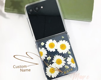 Personalisierte Handyhülle mit echtem weißen Gänseblümchenmuster für Motorola Razr+ 2026/2025, Edge, Moto G Power Stylus, Redmi Note 13/14 Pro, Xiaomi 15 und OnePlus 13R