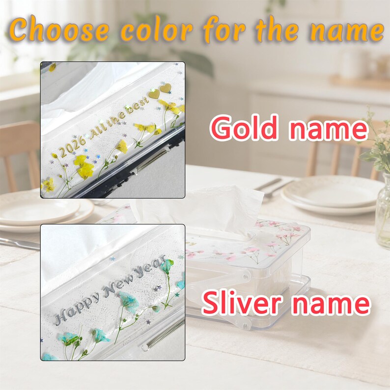 Custom name white daisy flower rectangle tissue box for kleenex,Puffs,Tempo,home decor gift for mother,adjustable spring loaded tissue box image 5