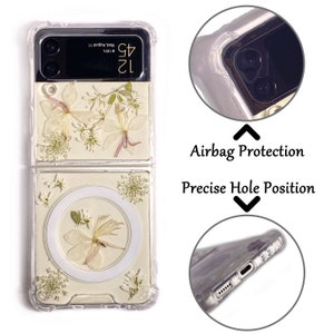 Pressed light yellow flower magnetic phone case for Samsung Z Flip Fold 7 6,iPhone 17 16 15 14 Pro Max 16e 17e,Samsung S25 Edge S26 Ultra image 5