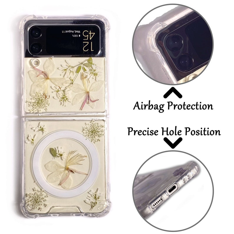 Pressed light yellow flower magnetic phone case for Samsung Z Flip Fold 7 6,iPhone 17 16 15 14 Pro Max 16e 17e,Samsung S25 Edge S26 Ultra image 5