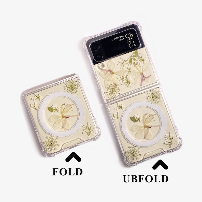 Pressed light yellow flower magnetic phone case for Samsung Z Flip Fold 7 6,iPhone 17 16 15 14 Pro Max 16e 17e,Samsung S25 Edge S26 Ultra image 1