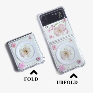 Real pressed pink dry flower magnetic phone case for Samsung Z Flip Fold 7 6 5,iPhone 17 16 15 14 Pro Max 16e,Samsung S25 Edge S24 Ultra A56