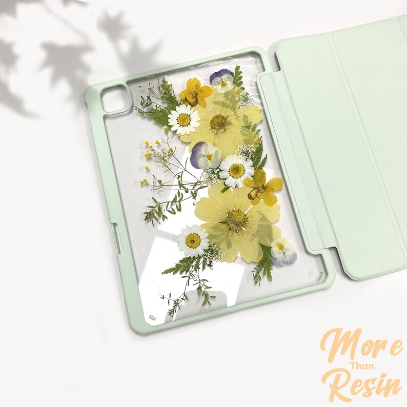 Real dried large yellow flowers case with pen slot for iPad Pro 11in 13in 2024 2025,mini 7,iPad 11th 12th gen,iPad Air 2025 2026,iPad A16 image 2