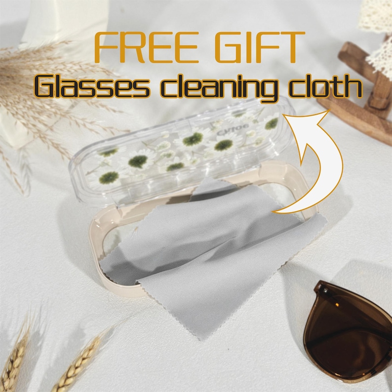 Pressat glasögonfodral med äkta blommor och rengöringsduk, reseask med anpassat namn för solglasögon, Ray Ban-hållare för smarta glasögon, present till skolstarten bild 5