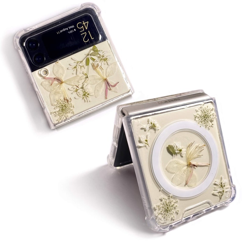 Pressed light yellow flower magnetic phone case for Samsung Z Flip Fold 7 6,iPhone 17 16 15 14 Pro Max 16e 17e,Samsung S25 Edge S26 Ultra image 8