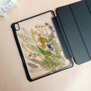 catkins flying real pressed green plants resin case with pen slot for iPad Air 11&#39;&#39; 13&#39;&#39; 2025,Pro 13‘’ 2024,iPad 10th 11th gen,iPad mini 7