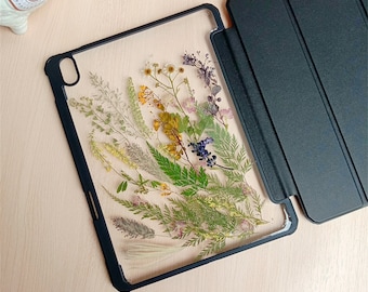 Real green plants resin case with pen slot for iPad Pro 11in 13in 2024 2025,iPad mini 7,iPad 11th 12th gen,iPad Air 2025 2026,iPad A16