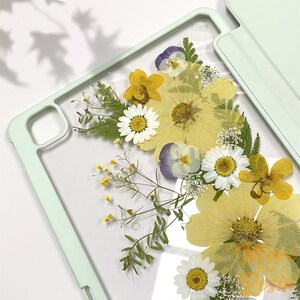 Real dried large yellow flowers case with pen slot for iPad Pro 11in 13in 2024 2025,mini 7,iPad 11th 12th gen,iPad Air 2025 2026,iPad A16 image 5