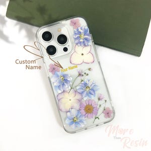 Real light purple flower phone case with custom name for iPhone 17 16 15 14 Pro Max 16e,Google Pixel 10 9 Pro 9A,Samsung S25 Edge S24 Ultra