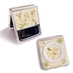 Pressed light yellow flower magnetic phone case for Samsung Z Flip Fold 7 6,iPhone 17 16 15 14 Pro Max 16e 17e,Samsung S25 Edge S26 Ultra image 9