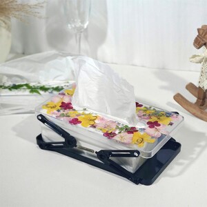 Pudełko na chusteczki w kształcie prostokąta z imieniem w kolorze żółtym i różowym na chusteczki higieniczne, Puffs, Tempo, prezent do dekoracji domu dla babci, regulowane pudełko na chusteczki sprężynowe zdjęcie 2