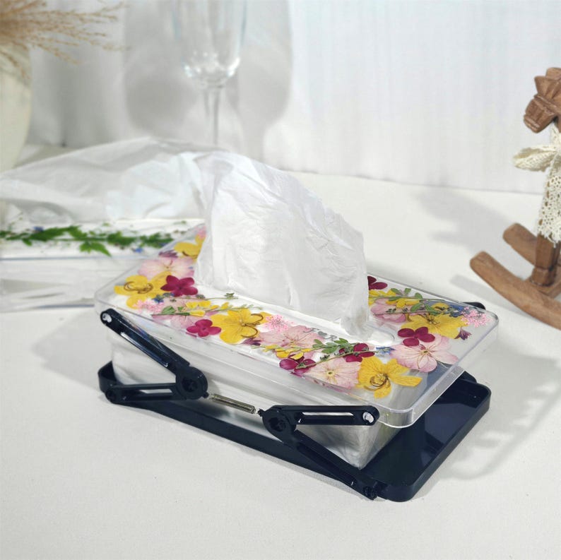 Pudełko na chusteczki w kształcie prostokąta z imieniem w kolorze żółtym i różowym na chusteczki higieniczne, Puffs, Tempo, prezent do dekoracji domu dla babci, regulowane pudełko na chusteczki sprężynowe zdjęcie 2