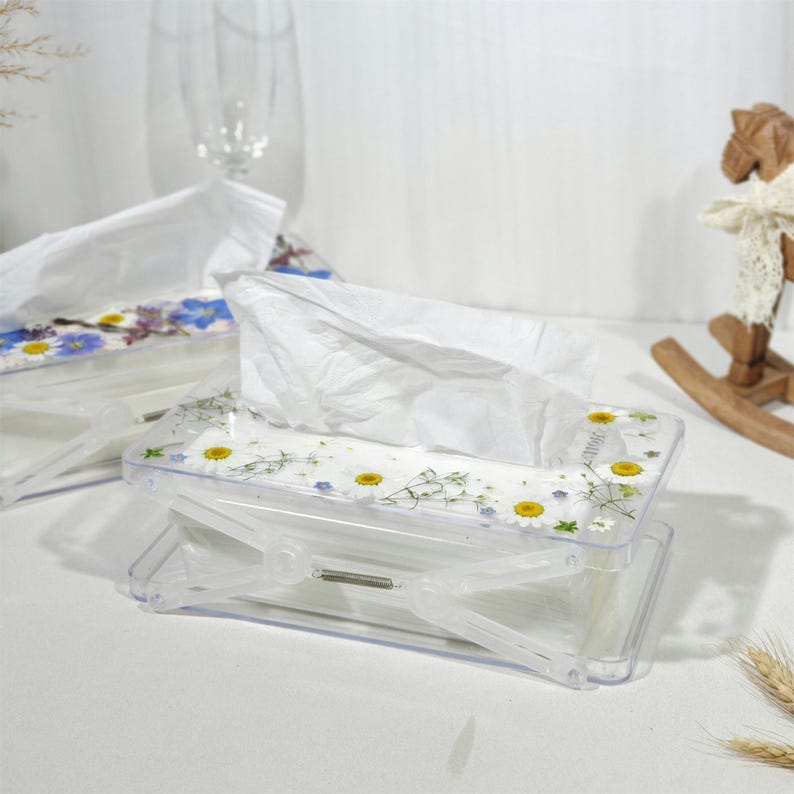 Custom name white daisy flower rectangle tissue box for kleenex,Puffs,Tempo,home decor gift for mother,adjustable spring loaded tissue box image 10