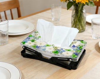 Pudełko na chusteczki z imieniem w kształcie białego stokrotki, prostokątne, na chusteczki higieniczne, Puffs, Tempo, prezent do dekoracji domu dla mamy, regulowane, sprężynowe pudełko na chusteczki