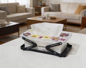 Pudełko na chusteczki w kształcie prostokąta w kolorze różowo-fioletowym z motywem kwiatowym na chusteczki, chusteczki Puffs, chusteczki Tempo, prezent do dekoracji domu dla babci, regulowane pudełko na chusteczki z możliwością personalizacji imienia