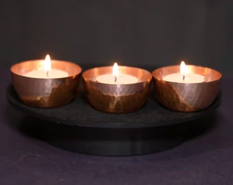 Hammered Copper Tea Light Holders - Set of 3 - Votive Candle Holders