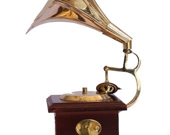 Brass Antique Gramophone Dummy - Vintage Gramofono for Office Desk Decor