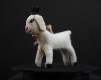 Handmade Wool Felt Goat Ornament: Christmas Animal Decoration