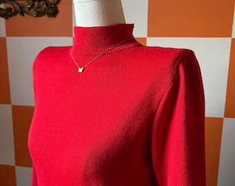 80s Red Knit St John Turtleneck Sweater