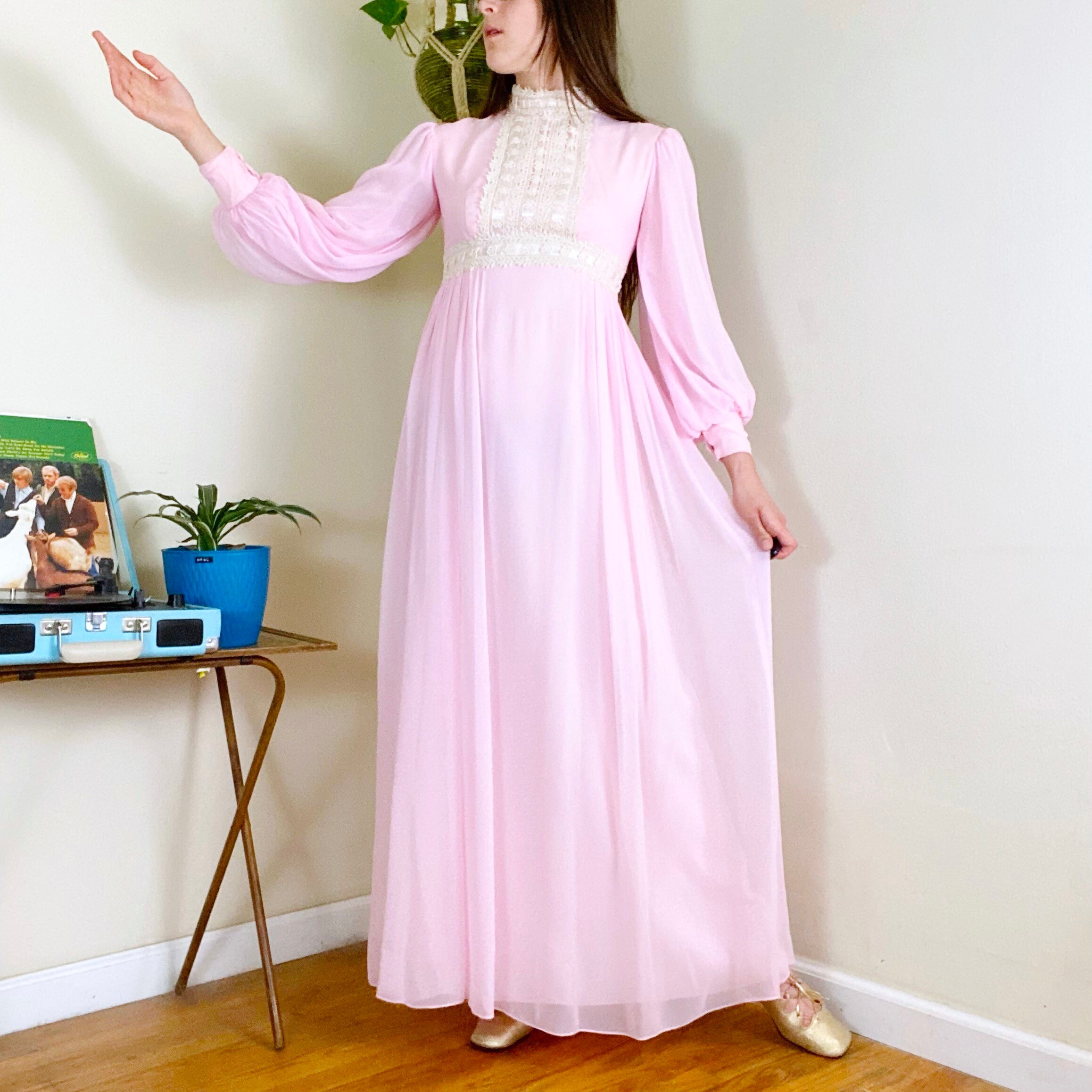 60s Vintage Pink Sheer Edwardian Style 