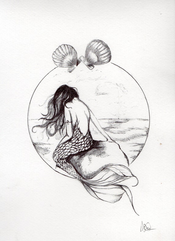 Mermaid Pen Drawing Tattoo Design