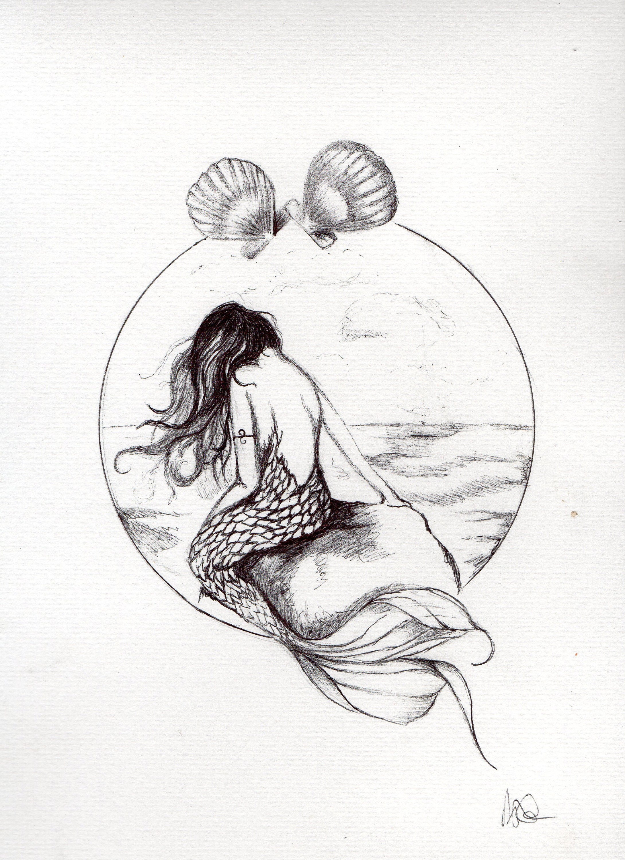 Mermaid Pen Drawing Tattoo Design - Etsy Mermaid Pen Drawing Tattoo Design - Etsy
