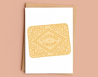 Custard Cream Biscuit Greeting Card, 5x7 British Biscuit Card, Tea Lover Gift