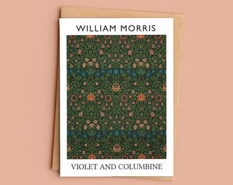 William Morris Violet and Columbine Greeting Card, 5x7 Art Card, Vintage Floral Card